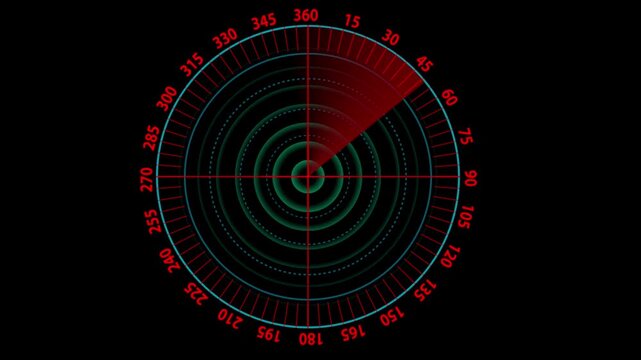 Futuristic Digital Radar Screen Animation with Rotating Scanner and Target Detection