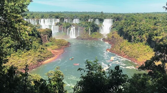Iguazu Falls on the Argentina-Brazil border, one of the world&rsquo;s largest waterfall systems with 275 cascades surrounded by lush subtropical rainforest in Iguazu National Park.