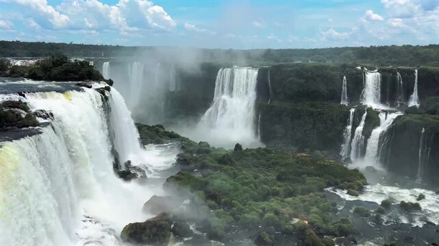 Iguazu Falls on the Argentina-Brazil border, one of the world&rsquo;s largest waterfall systems with 275 cascades surrounded by lush subtropical rainforest in Iguazu National Park.