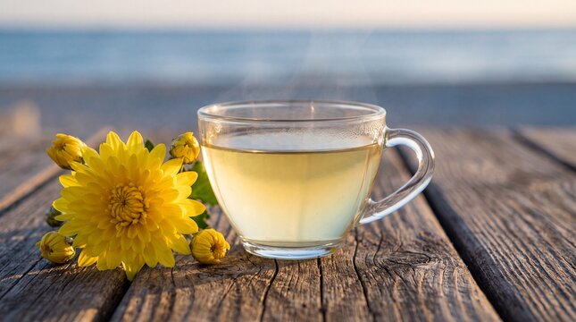 A Refreshing Cup of Chrysanthemum Tea Enjoyed During The Traditional Double Ninth Festival Celebration