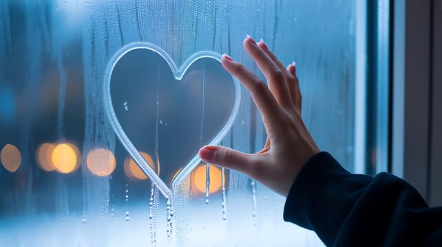 Heart shaped light with hand reaching toward romantic love and connection concept