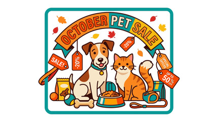 Fototapeta premium October Pet Sale Illustration with Dog and Cat