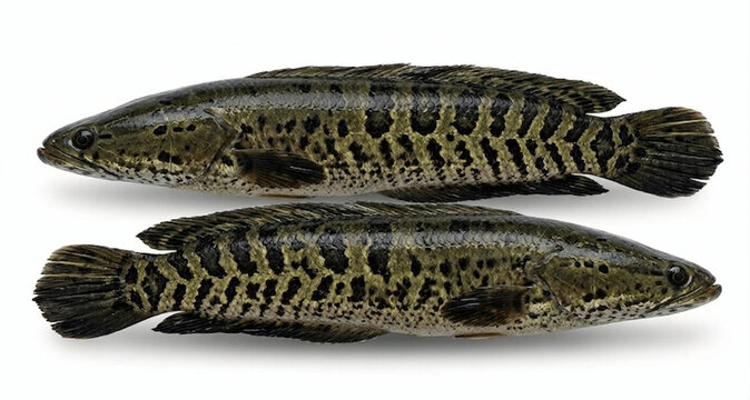 Spotted Snakehead Fish (Channa striata) - Murrel Fish Isolated Pair on White