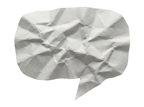 Speech bubble shape made from crumpled white paper isolated on transparent background for creative communication graphic design