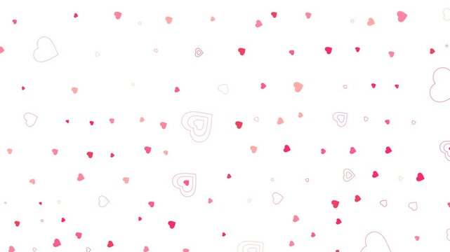 A light and airy background pattern featuring scattered red and pink hearts, some filled and some outlined, creating a romantic and decorative texture.