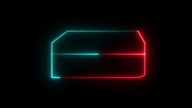 Square rectangle picture frame with two tone neon color motion graphic on isolated black background. red and cyne light moveing for overlay element. 4K footage video effect seamless loop.
