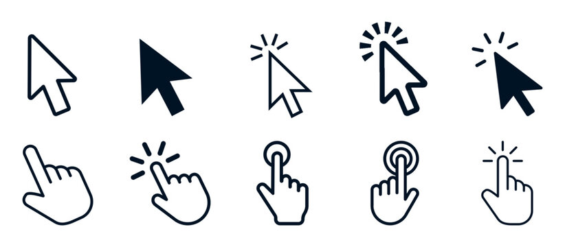Computer mouse click cursor arrow icons set and loading icons. Cursor icon. Mouse click cursor collection vector illustration.