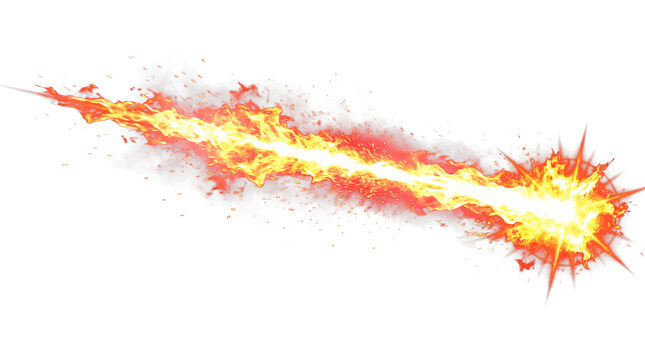 Fire explosion impact effect with trailing flame streak, isolated on transparent background, high-quality 2D game asset for VFX, action scenes, and digital media
