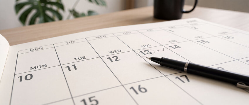 Close Up Monthly Calendar Pages With Dates and Planning Concept