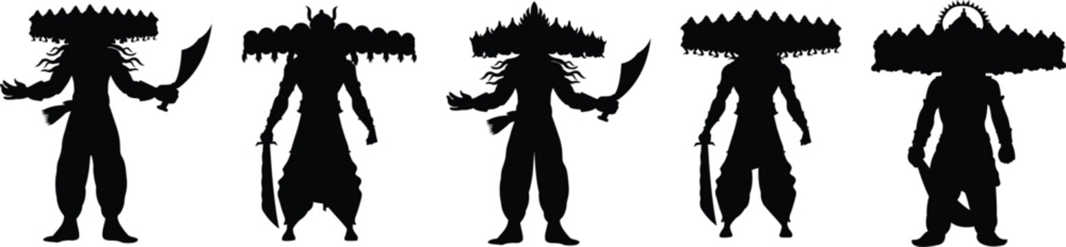 Ravan silhouettes vector set, collection, dussehra, puja, ram, navami, diwali, festival, elements
