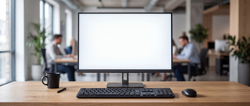 Desktop Computer With Blank Screen in Modern Office Workspace