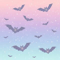 Obraz premium Seamless Halloween pattern featuring cute bats against a pastel pink and blue starry sky