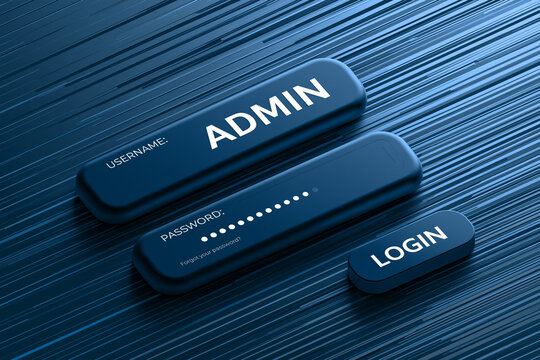 Admin login screen with username and password fields.