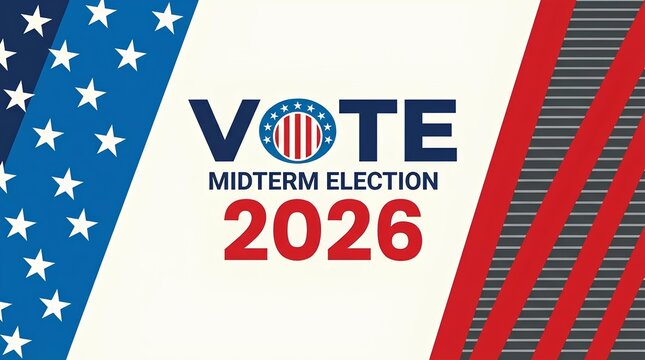 Vote 2026 Midterm Election promotional graphic with patriotic stars and stripes design.