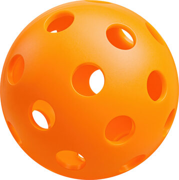 Illustration of a bright orange plastic pickleball ball isolated on transparent background.