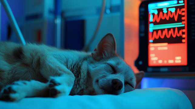 Dog sleeping in medical clinic