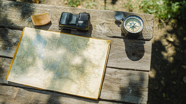 Retro map compass travel tools