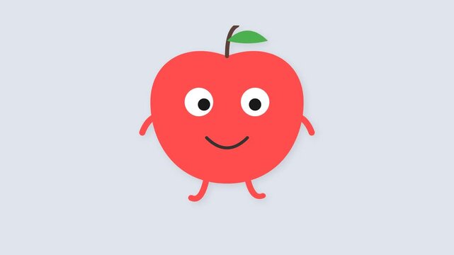 Cute cartoon apple character with smiling face on light background