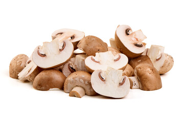Fototapeta premium Fresh Brown and White Mushrooms on White Background