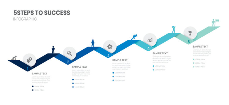 5 Step Business Timeline Infographics Roadmap to success presentation template. Vector illustration.