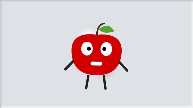 Cute cartoon apple character with surprised expression on gray background