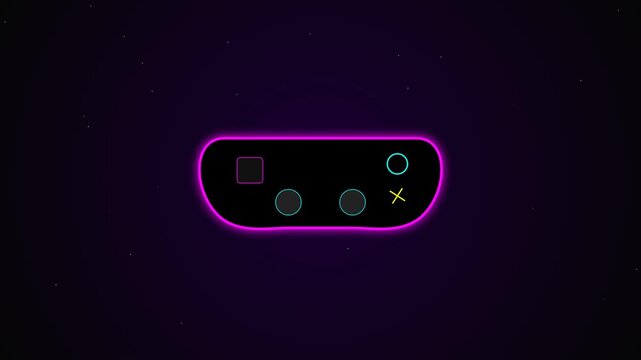 Neon glowing game controller buttons on dark background