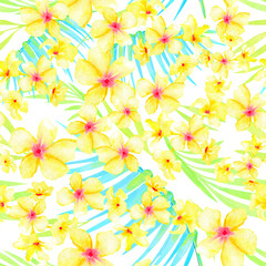 Summer yellow tropic flowers seamless watercolor pattern © AineGing