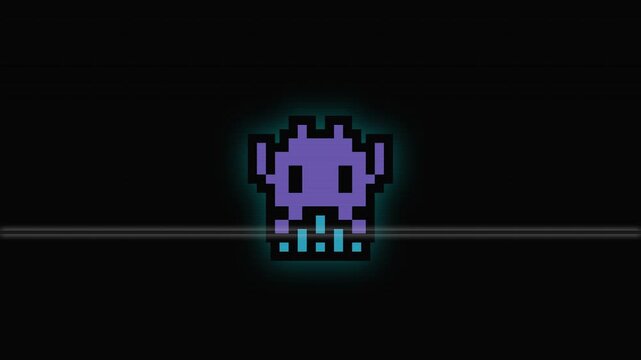 Retro pixel art alien character on dark background