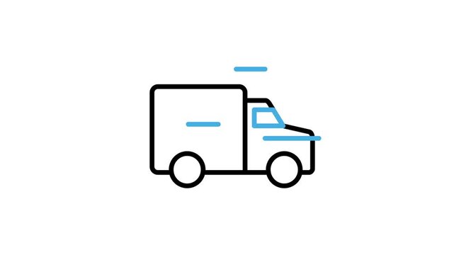 Cargo truck icon animation for delivery, shipping, shipment, transportation, logistics courier, express distribution, transit, mobility. Motion graphics video with alpha channel