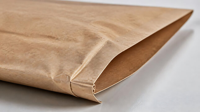 Empty brown kraft paper bag closeup view.