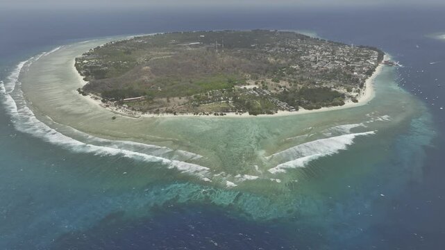 Aerial view of coastline of Gili Trawangan island in lombok, Indonesia