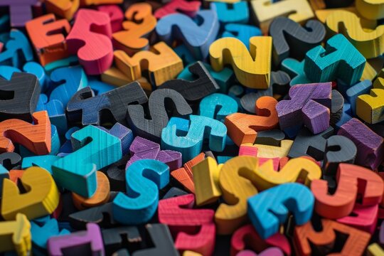 Colorful wooden numbers and letters scattered, representing childhood learning and education