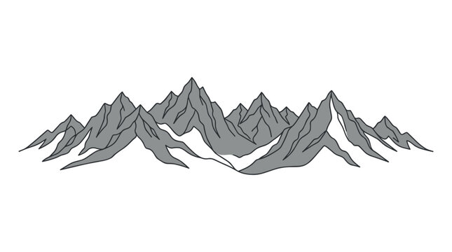 Gray shaded mountain range illustration with layered peaks and rugged alpine terrain