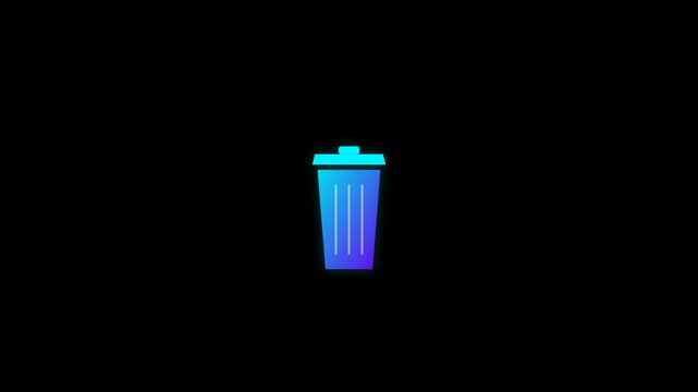 Glowing Gradient Trash Can Icon Opening And Closing On Black