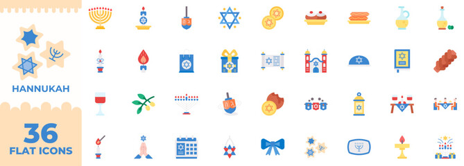 Naklejka premium Hannukah Flat Icon, Editable Icons set, Vector illustration