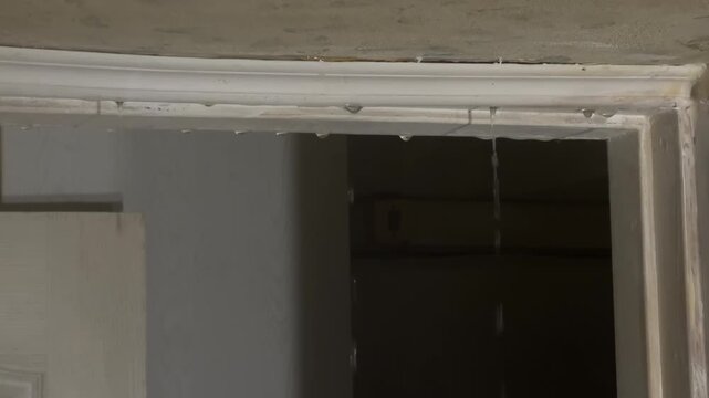 Water Leaking from Ceiling Through Door Frame | Flooded Apartment Emergency Water Damage | Roof Leak Dripping Inside Home