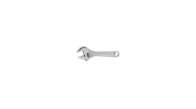 Single silver adjustable wrench isolated on a clean white background.