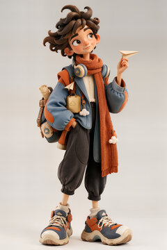 Cute 3D Young Traveler Character Holding Paper Airplane