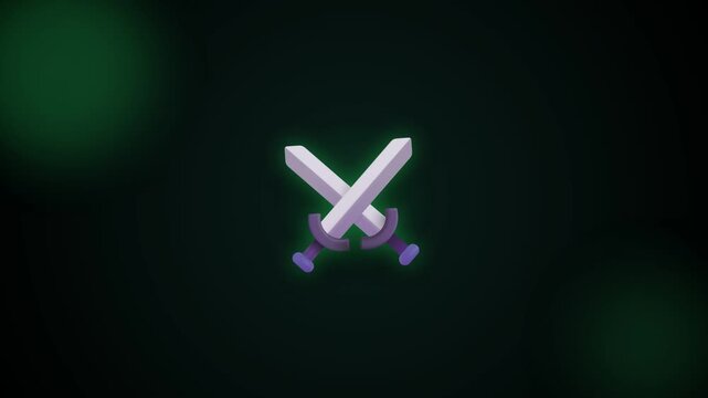 Two crossed silver toy swords glowing against a dark green