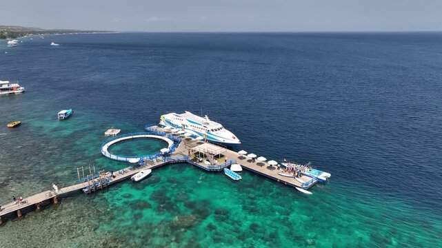 Aerial view of the pier of Penida island in Bali, Indonesia