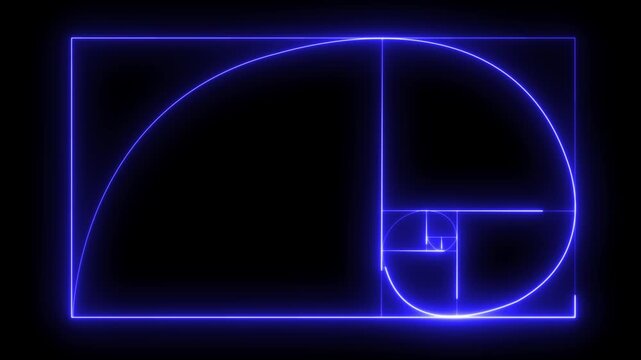 Neon Golden Ratio Fibonacci sequence golden number icon on black background. Golden ratio spiral video. neon Fibonacci spiral golden ratio icon. 