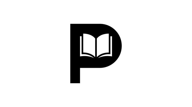 Black letter P logo featuring an open book.