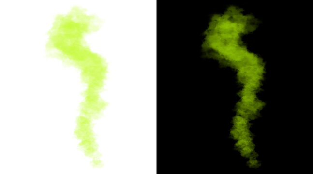 Toxic green smoke trail, poisonous gas cloud on black and white backgrounds, acid vapor steam effect for gaming and horror design