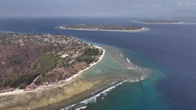 Panoramic aerial view of Gili  islands in Lombok, Indonesia