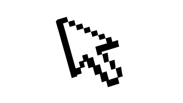 Pixelated black computer mouse cursor arrow, isolated on transparent background