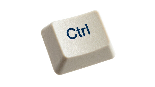 Single beige computer keyboard Ctrl key with dark blue lettering, isolated on transparent background