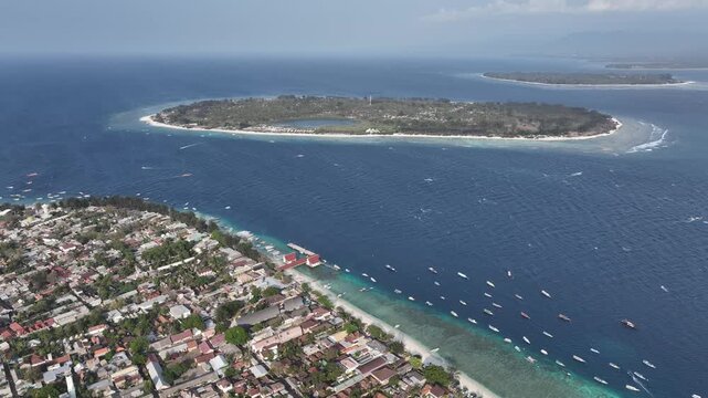 Panoramic aerial view of Gili  islands in Lombok, Indonesia
