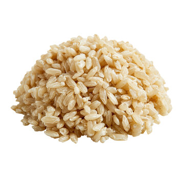 Brown rice heap isolated on a white background in a simple setting with no distractions and no other ingredients present