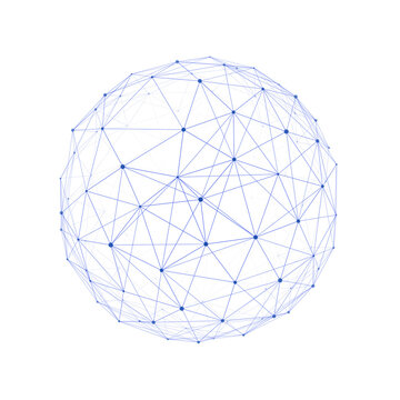 Abstract Blue Network Sphere, Global Connection Technology with Lines and Nodes