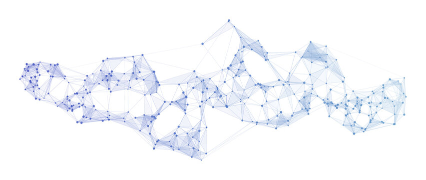 Abstract Blue Communication Network, Connected Polygonal Mesh with Geometric Triangles